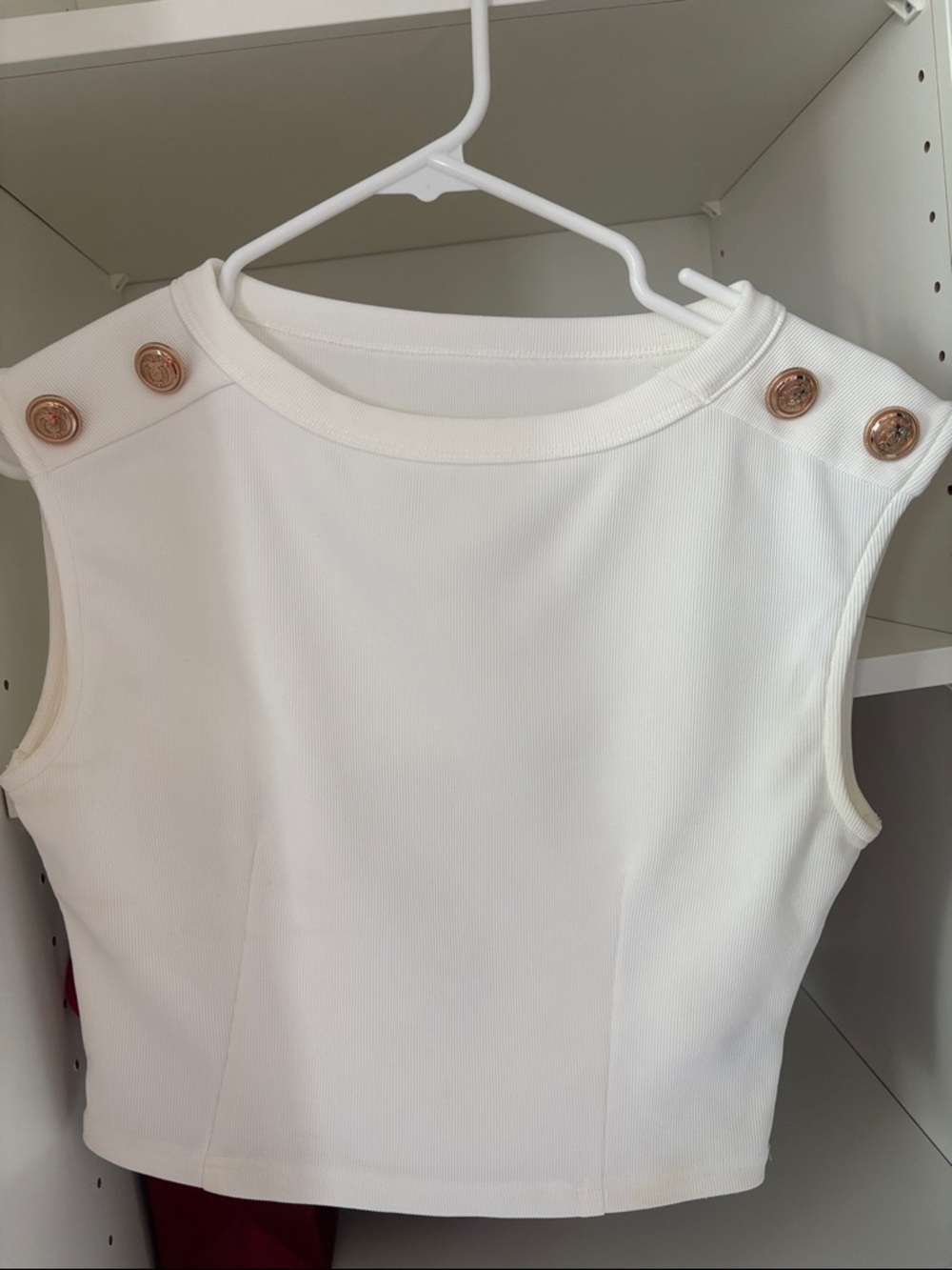 Cider White Sleeveless Button-Shoulder Crop Top